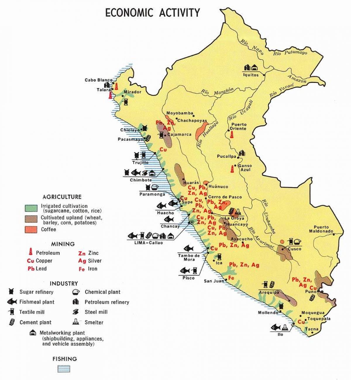 zemljevid Peru kmetijstvo