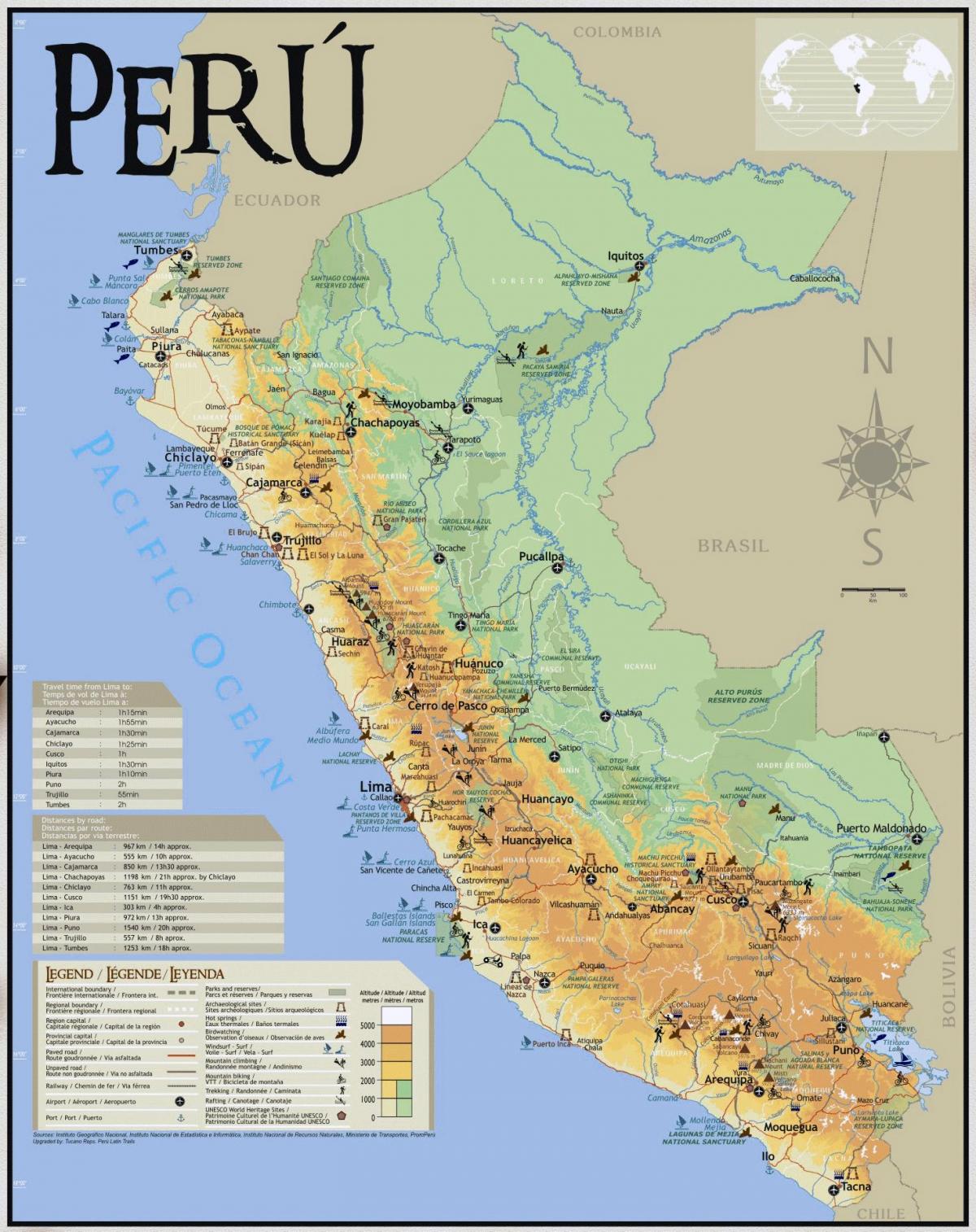 Peru turističnih znamenitosti na zemljevidu