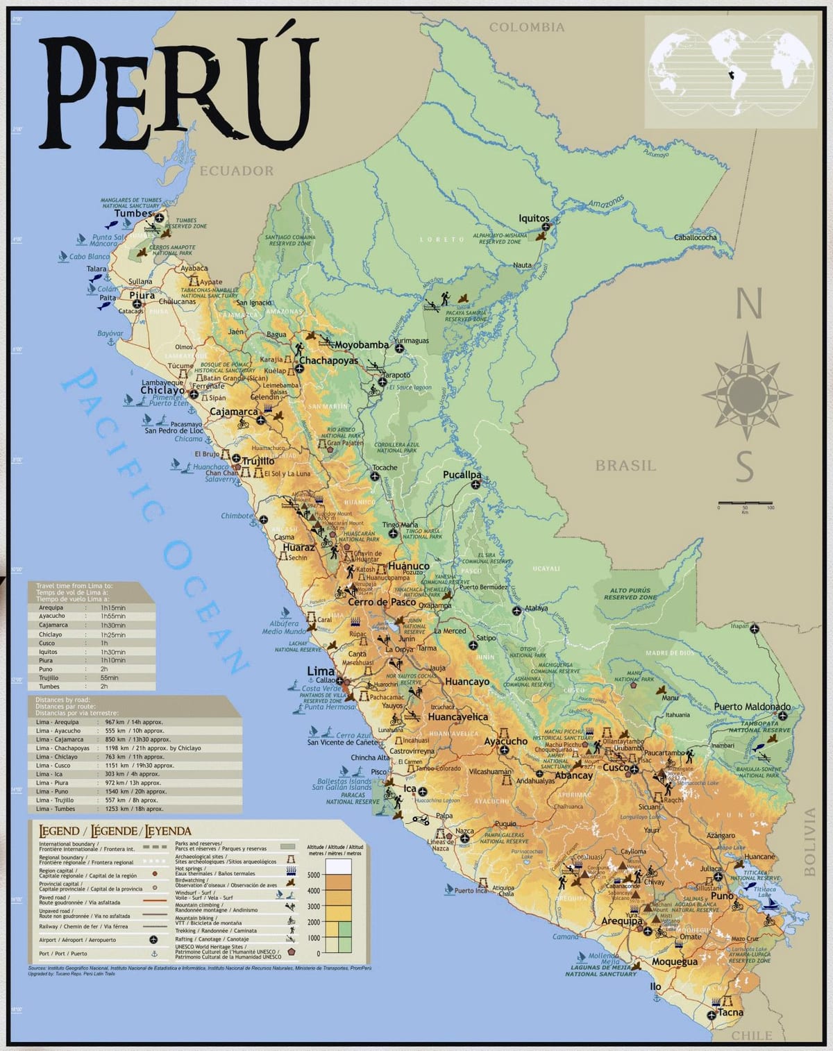 Peru turističnih znamenitosti na zemljevidu