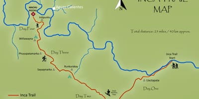 Zemljevid inca trail Peru