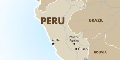 Zemljevid Peru in okoliških državah
